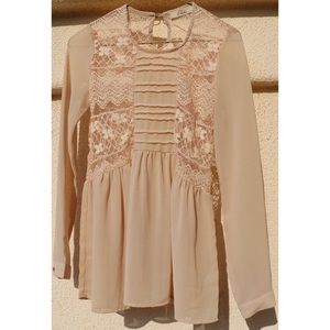 Long Sleeve Blush Lace Blouse